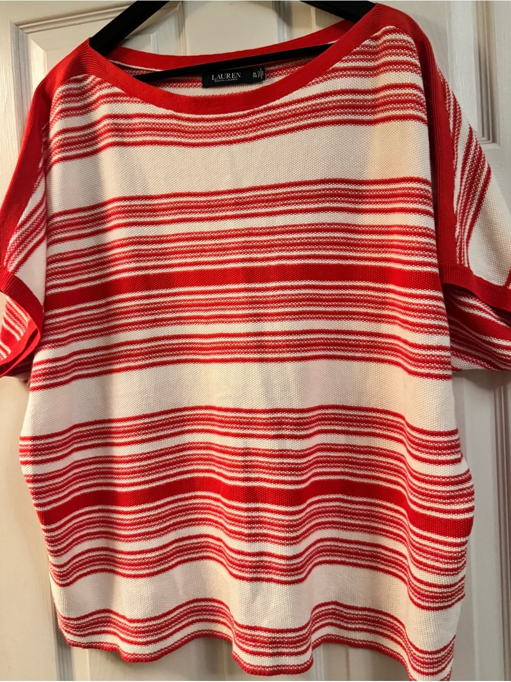 Ralph Lauren Red and White Stripedi Short-Sleeve Knit Top